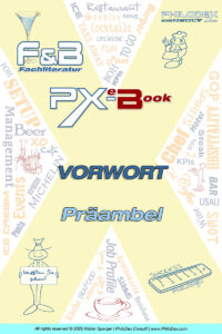 Book-cover collage with the title 'VORWORT Präambel', brand logos (Fachliteratur, PX-Book, PhiloDex), word-cloud triangles, and small drawings.